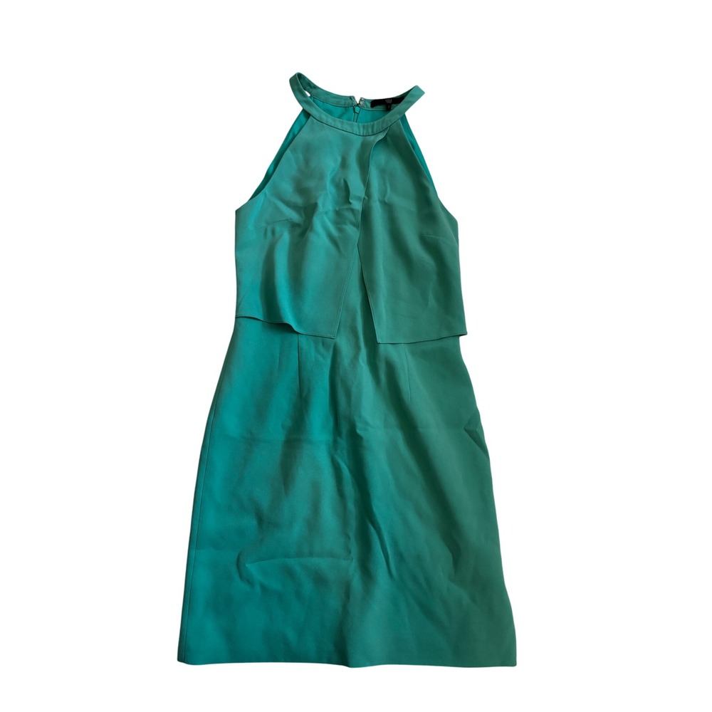 Tibi New York Halter Dress 4 Teal Green Layered Cocktail Sheath
